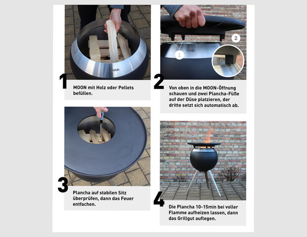 Moon 45 all black Plancha-Grillset hoch